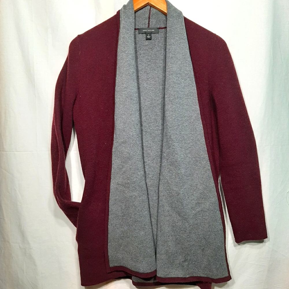 Ann Taylor Wool Cotton Open Long Shawl Cardigan